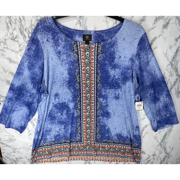 JM Collection Womens Jacquard Top Blue Lilac 3X Bohemian Style - Picture 1 of 9